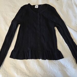 CABI Black Ruffle Party Cardi Sweater Cardigan
